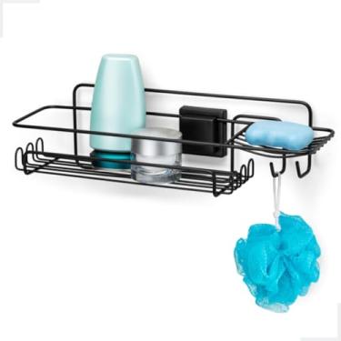 Imagem de Suporte Duplo Box Banheiro Cantoneira Porta Shampoo (preto) Sabonete Cosméticos Parede Sem Furo Ventosa