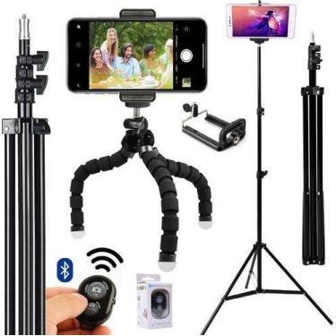 Imagem de Kit Tripé Profissional Câmera Suporte Celular Bluetooth Foto - RioSul 