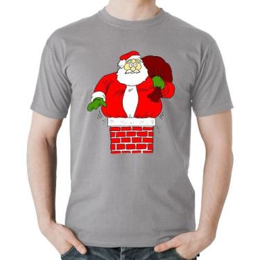Imagem de Camiseta Algodão Papai Noel Chaminé - Foca na Moda, Cinza, GG