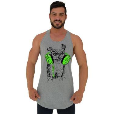 Imagem de Regata Longline Estampada Masculina MXD Conceito Coruja de Fone, Cinza