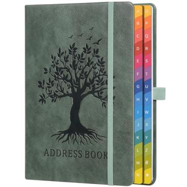 Imagem de Livro de endereços com abas alfabéticas coloridas (21,3 cm x 14,7 cm) - telefone capa dura e organizador de contato, com espaço para senhas importantes do site e licenças de software - Verde sálvia