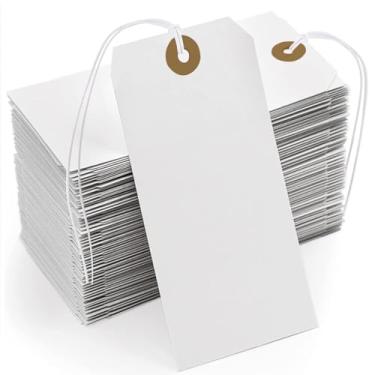 Imagem de Etiquetas brancas com cordão anexado, 200 peças de etiquetas grandes para pendurar em papel de marcação com corda elástica, etiquetas de presente em branco para todas as ocasiões