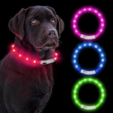 Imagem de Glow Fetch It Coleira de LED para cães com 12 luzes LED, coleira de LED ajustável para caminhadas noturnas, colar de cachorro com flash recarregável, leve, que brilha no escuro à prova d'água para
