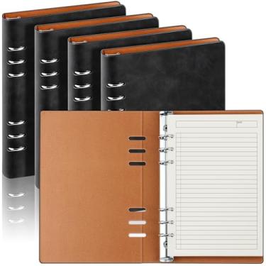 Imagem de Henoyso 4 fichários A5 com 6 anéis, fichário de agenda recarregável, pequeno diário de couro com 100 folhas de papel, caderno profissional para material escolar de escritório, orçamento, 23 x 16,49 cm