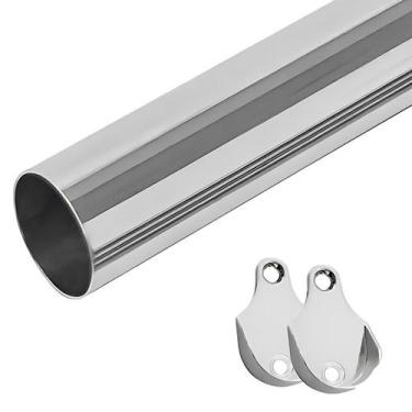 Imagem de Kit Tubo Cabideiro Redondo Oblongo Guarda Roupa Cromado Com Suportes -