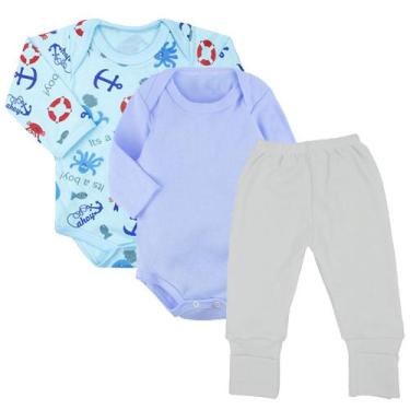 Imagem de Kit Roupa de Bebê 3 Peças Enxoval Body Longo E Mijão Vira Pé - Koala B