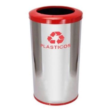 Imagem de Lixeira Em Aço Inox Com Aro Pintado 50l - JSN, Vermelho