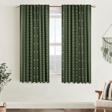 Imagem de Cortinas verde-oliva para quarto, cortinas boho blackout para cozinha, banheiro, janela, sala de estar, 163 cm de comprimento