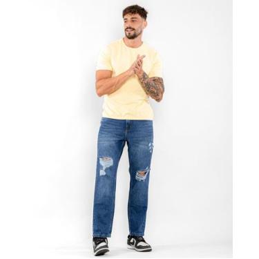 Imagem de Calça Jeans Masculina Reta com Rasgos  22768 Escura - Consciência, ESC
