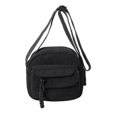 Imagem de eYLun Bolsa tiracolo feminina mini bolsa de ombro bolsa de ombro de veludo cotelê estética pequena bolsa carteira ajustável preta