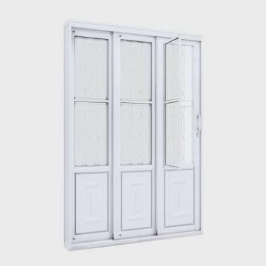 Imagem de Porta de Aço de Correr 213x150 com Grade Mosaico e Postigo Facilita Lucasa