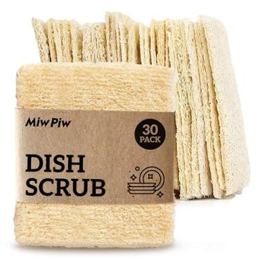 Imagem de Esponja de prato de bucha natural (pacote com 30) Esponjas de prato multiuso - 100% biodegradável compostável almofada de limpeza para lavar louça zero desperdício (7 cm x 7 cm cada)