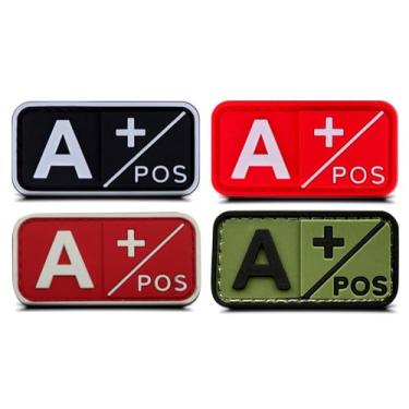 Imagem de 4 peças de patch de moral cruzada medic tipo sanguíneo +, kit de primeiros socorros de borracha PVC 3D A POS positivo para IFAK, adesivos táticos A+ para bolsa de trauma, EMT, EMS, EDC