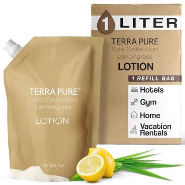 Imagem de Terra Pure Saco De Refil Loção Spa Collection 1 Litro Para Dispensadores Sabonete, Artigos Higiene Pessoal A Granel Aluguel Férias E Chuveiros Banheiro, Chá Verde Capim-Limão, Unidade