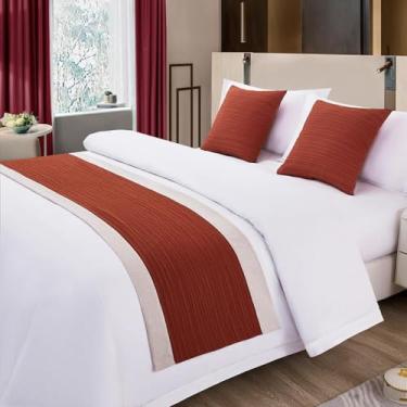 Imagem de HSTANGKY Cachecol de corredor de cama de hotel simples para quarto decorações sem desbotamento proteção de cama algodão linho cor sólida tapete de cama mantas para os pés da cama vermelho