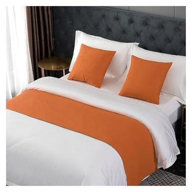 Imagem de Cachecol de corredor de cama de hotel cor sólida decoração algodão linho toalha de cama moderna mantas para pé da cama protetor de cama sem desbotamento - laranja||solteiro/solteiro 19,7 x 70,8