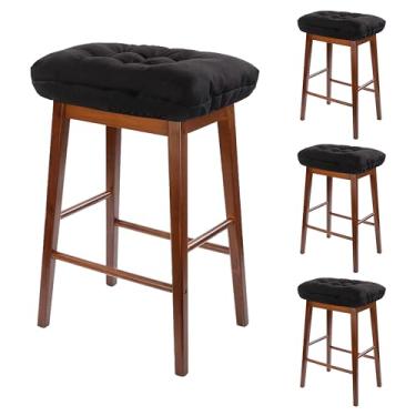 Imagem de LYLNBYWK Conjunto de 4 almofadas retangulares para sela, almofadas macias com laços, antiderrapantes e laváveis, preto, 45 x 26 x 3 cm