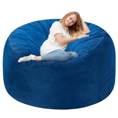 Imagem de Homguava Pufe gigante de 1,8 m com enchimento de espuma de memória, cadeiras confortáveis para adultos, pufe para adultos com capa de veludo holandês para sala de estar, quarto, azul