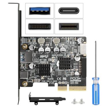 Imagem de Jorkar Placa de expansão PCIe para USB C 3.2 Gen 2 10Gbps PCI-E com USB-C + tipo A + adaptador complementar de painel frontal tipo E + conector interno de 19/20 pinos