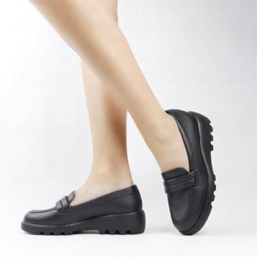 Imagem de Mocassim Salto Bloco Couro - USAFLEX, Preto, 37