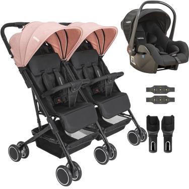 Imagem de Carrinho Kiddo para Gemeos com Bebe Conforto Mascote Rosa