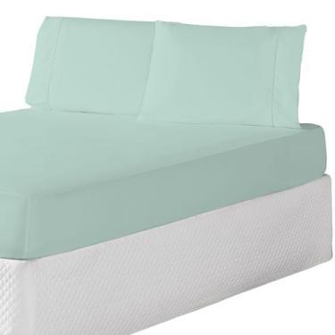 Imagem de Jogo de Lençol com Elástico para Cama de Solteiro, 2 Peças, Fronha Bordada, Verde Suave