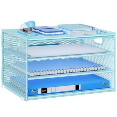 Imagem de Lavatino Organizador de mesa com 3 camadas, bandeja organizadora de papel de malha metálica para mesa, material de escritório e organização doméstica, serve para papel A4, correio, revistas e