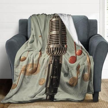 Imagem de Microfone com nota musical cobertor para cama macio e leve cobertor de flanela aconchegante de pelúcia para sofá, cadeira de escritório, acampamento, viagem 60" x 80" (150 * 200 cm)