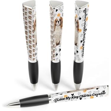 Imagem de ANINKABOVE Caneta esferográfica I Love My Dog, 4 canetas, 3 lados, presente de aniversário King Charles Cavalier, canetas divertidas, presentes para amantes de cães para mulheres e pais legais
