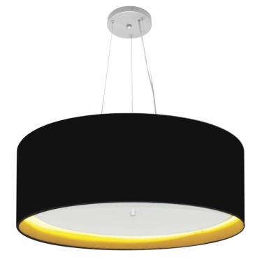 Imagem de Lustre Pendente Cilíndrico Md-4013 Cúpula Forrada em Tecido 60x25cm Preto / Amarelo - Bivolt