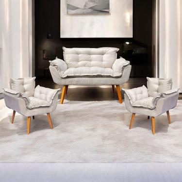 Imagem de Kit Namoradeira Decorativa + 2 Poltronas Para Sala Recepção Manicure Consultório Alice Suede