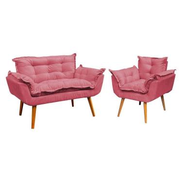 Imagem de Kit Namoradeira Manicure + Poltrona Decorativa Para Sala Recepção Consultório Alice Suede