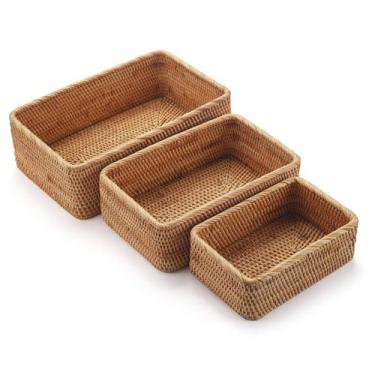 Imagem de Cestos de armazenamento de frutas DECRAFTS Natural Rattan, conjunto de