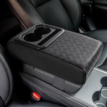 Imagem de Capa de console central de apoio de braço de carro atualizada com suporte de copo – apoio de braço do banco traseiro com design antiderrapante e resistente a arranhões, ideal para viagens em família,