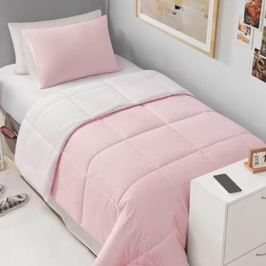 Imagem de The Sheet Lab Conjunto de edredom reversível, 3 peças casal/queen – rosa claro/branco – conjunto de cama elegante