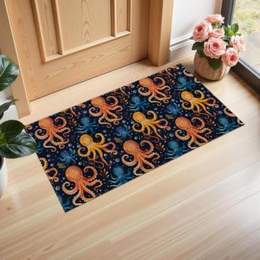 Imagem de Ti Caldi Tapete de porta interior de polvo fofo, 75 × 43 cm, colorido, subaquático, bem-vindo, não tecido, capachos para entrada, cozinha, quarto, tapete antiderrapante para decoração de casa