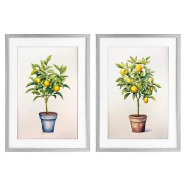 Imagem de Stupell Industries Serenata cítrica em vaso 2 peças cinza emoldurada sob o vidro design conjunto por Andrea Haase, 23 x 17