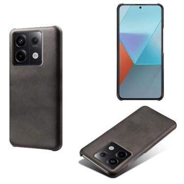 Imagem de Capa para Xiaomi POCO M6 Pro 4G,Proteção contra quedas,Casca de volta de cor sólida simples,Design de couro de imitação de plástico-Black