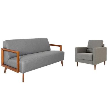 Imagem de Jogo de Sofá com Poltrona Decorativa Herval Hub, Linho, Chumbo/Grafite
