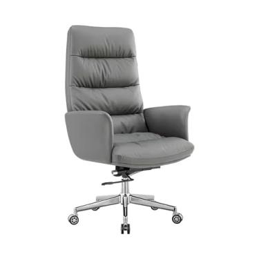 Imagem de Cadeira de escritório cinza de couro PU com encosto alto, ergonomia confortável, ajustável e rotativa