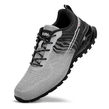 Imagem de Kricely Tênis masculino de corrida de trilha, moderno, para caminhada, caminhada, tênis, cross training, uso ao ar livre, casual, para treino, Preto, cinza, 38