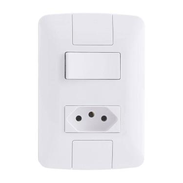 Imagem de Interruptor Tramontina Aria 1 Tecla Simples - Tomada 2P+T 10A com Placa Branco
