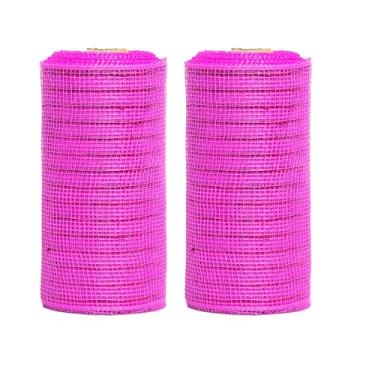 Imagem de JStnana 2 rolos de fita de malha rosa choque para artesanato de grinaldas, 15,8 cm x 7,6 m por rolo de folha metálica decorativa, tecido de malha decorativa para guirlanda de árvore de Natal, cesta de