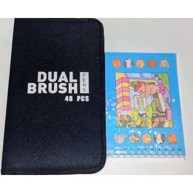 Imagem de Kit de Canetas Dual Brush 48 Cores + Caderno Espiral Capa Dura Decorado, Estampa de Ursinhos