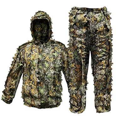 Imagem de Roupas de camuflagem com capuz super leves e realistas 3D Runpo Upgrade Ghillie, Verde, Fit tall 5.9-6.2ft