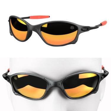 Imagem de oculos sol preto lupa laranja praia metal proteção uv + case lente esp