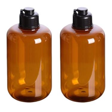 Imagem de QUUPY 2 frascos de plástico vazios de 300 ml, recipiente de viagem recarregável com tampa flip preta para loção líquida, produtos de higiene pessoal cosméticos (âmbar)