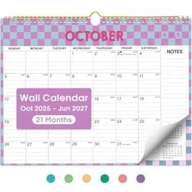 Imagem de Calendário 2025-2026, calendário de parede mensal de outubro de 2025 a junho de 2027, 29 cm x 37 cm, calendário de parede com encadernação em espiral, perfeito para casa ou escritório, xadrez