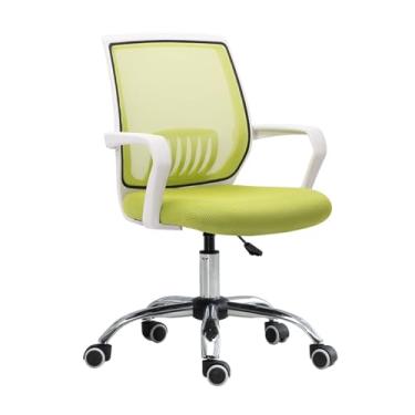 Imagem de hezhuhe2258 Cadeira de escritório cadeira de escritório malha traseira giratória sala de conferências com suporte lombar e apoios de braço fixos ajustáveis (verde)