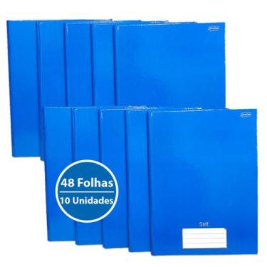 Imagem de Caderno Brochura Grande 48 Folhas Universitario Stiff 10 Und, Azul